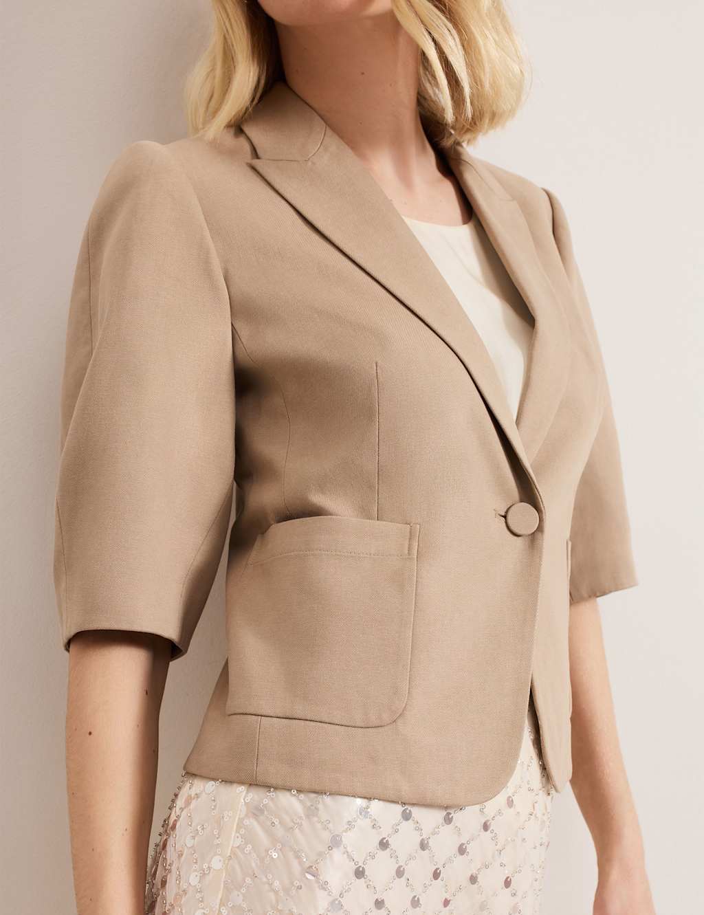 Cotton Blend Single Breasted Cropped Blazer 3 of 6