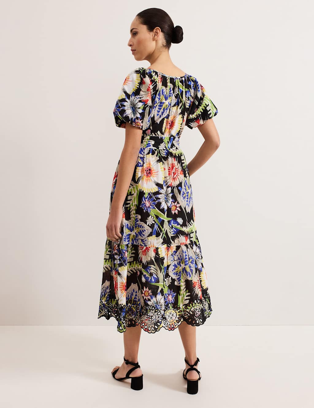 Pure Cotton Floral Midi Waisted Dress 4 of 7