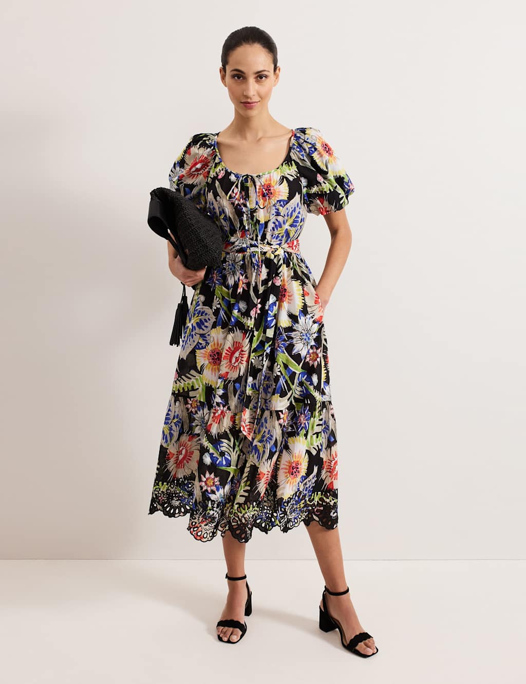 Pure Cotton Floral Midi Waisted Dress 5 of 7