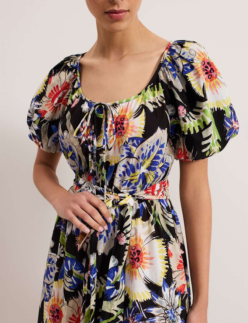 Pure Cotton Floral Midi Waisted Dress 6 of 7