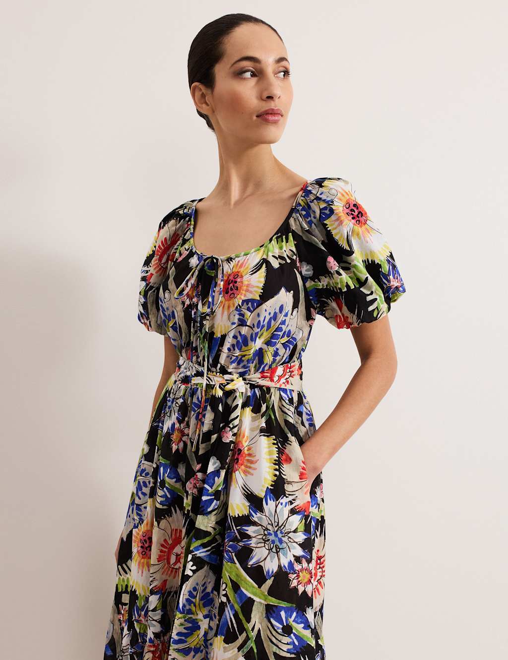 Pure Cotton Floral Midi Waisted Dress 7 of 7