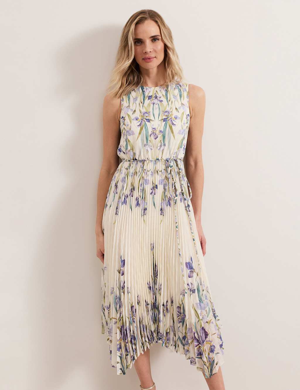 Floral Belted Pleated Midi Skater Dress 4 of 8