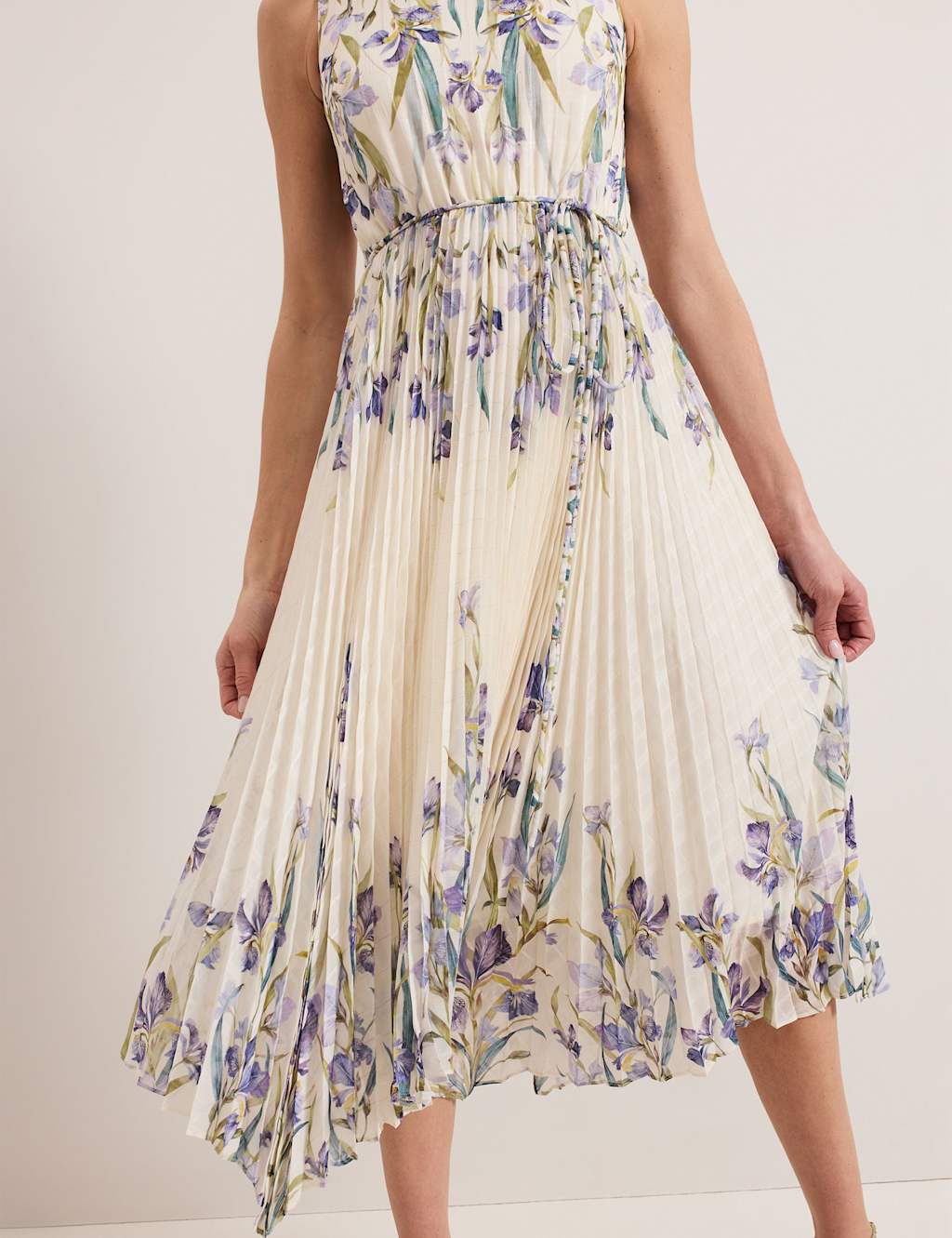 Floral Belted Pleated Midi Skater Dress 5 of 8
