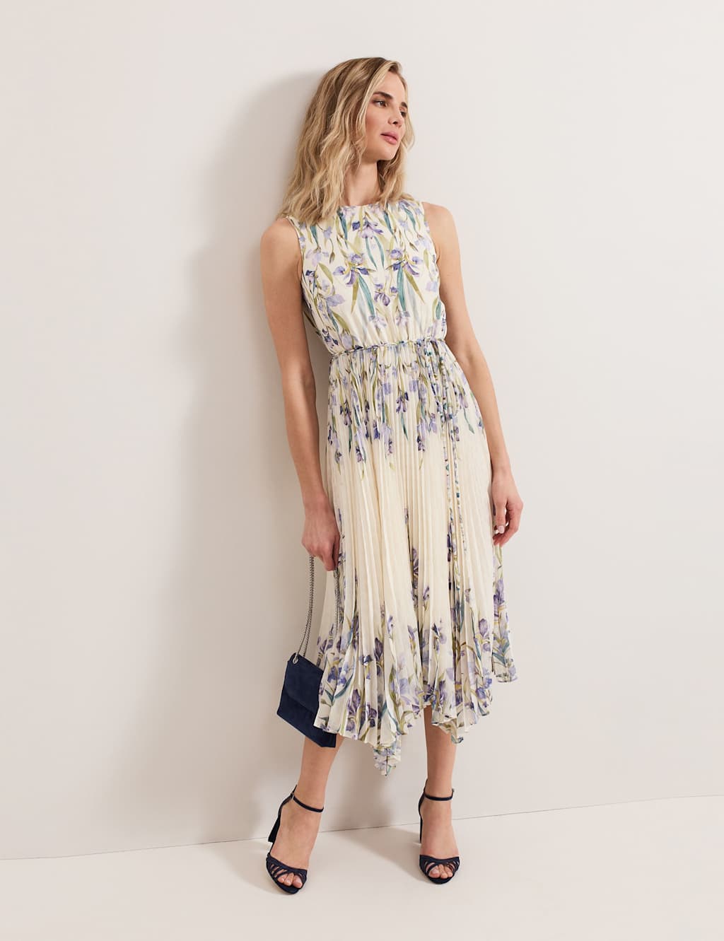 Floral Belted Pleated Midi Skater Dress 8 of 8