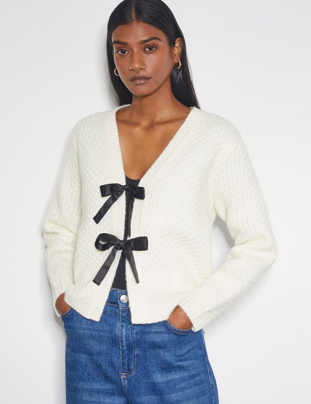 Tie neck cardigan deals