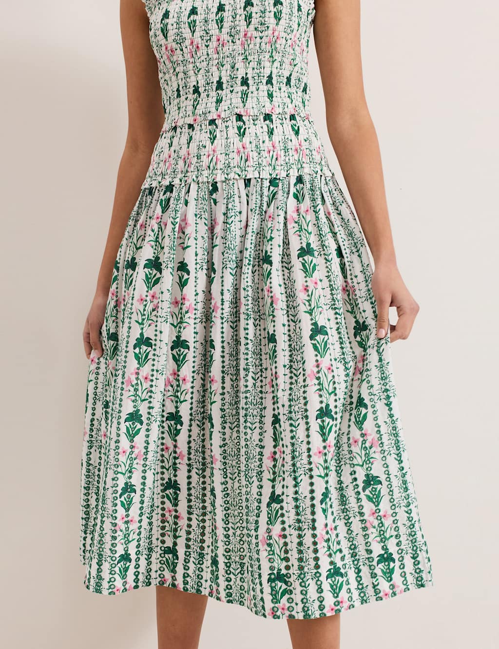 Pure Cotton Floral Shirred Midi Dress 3 of 7