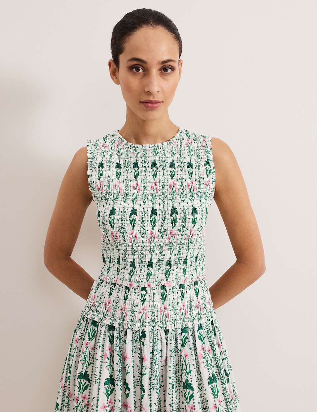 Pure Cotton Floral Shirred Midi Dress 7 of 7