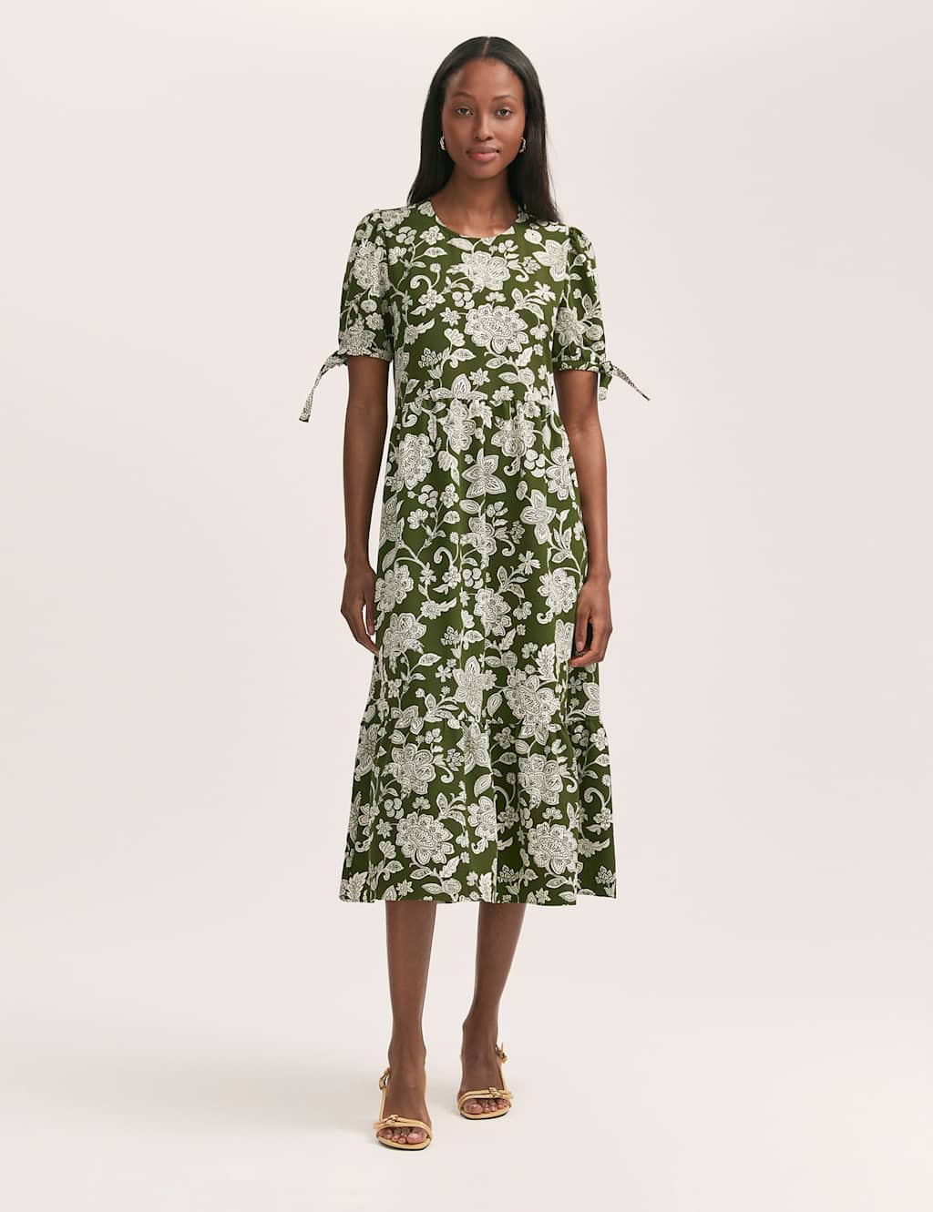 Crepe Floral Puff Sleeve Midi Tea Dress 1 of 4