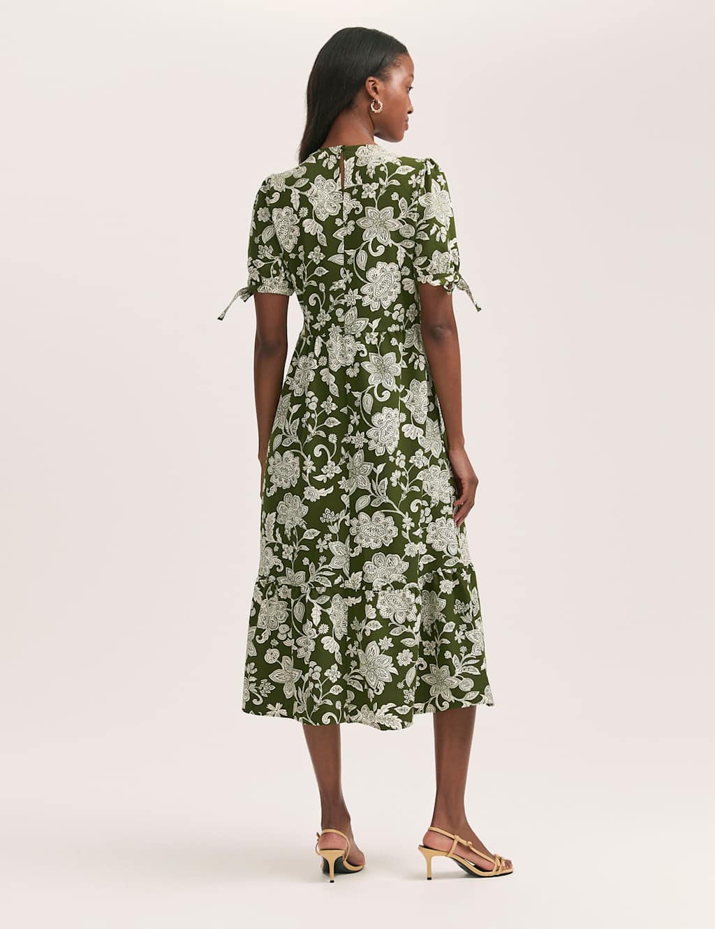 Crepe Floral Puff Sleeve Midi Tea Dress 3 of 4
