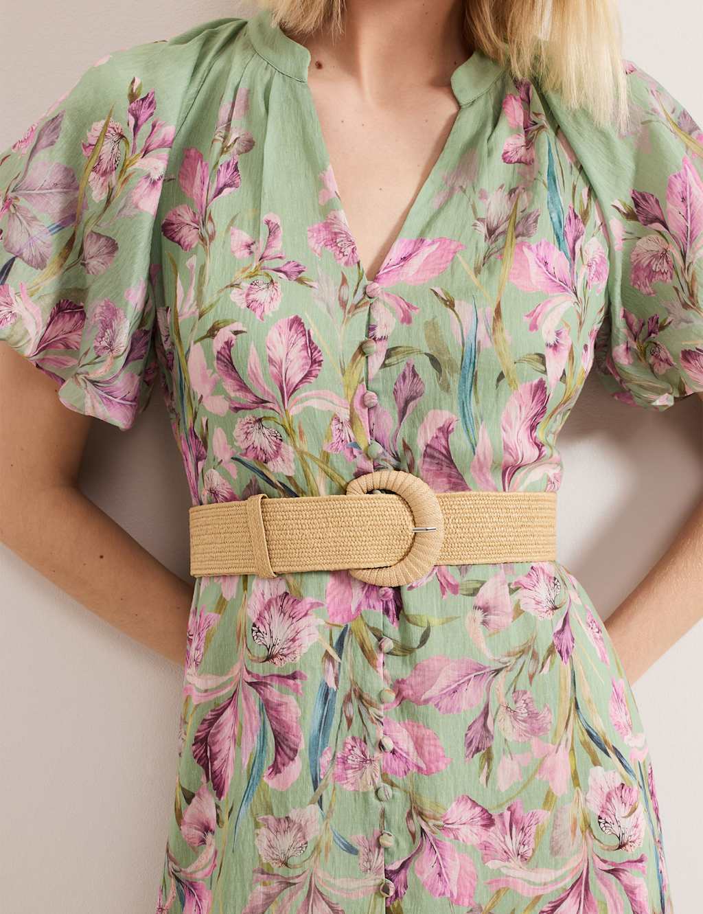 Floral V-Neck Midi Waisted Dress 3 of 6