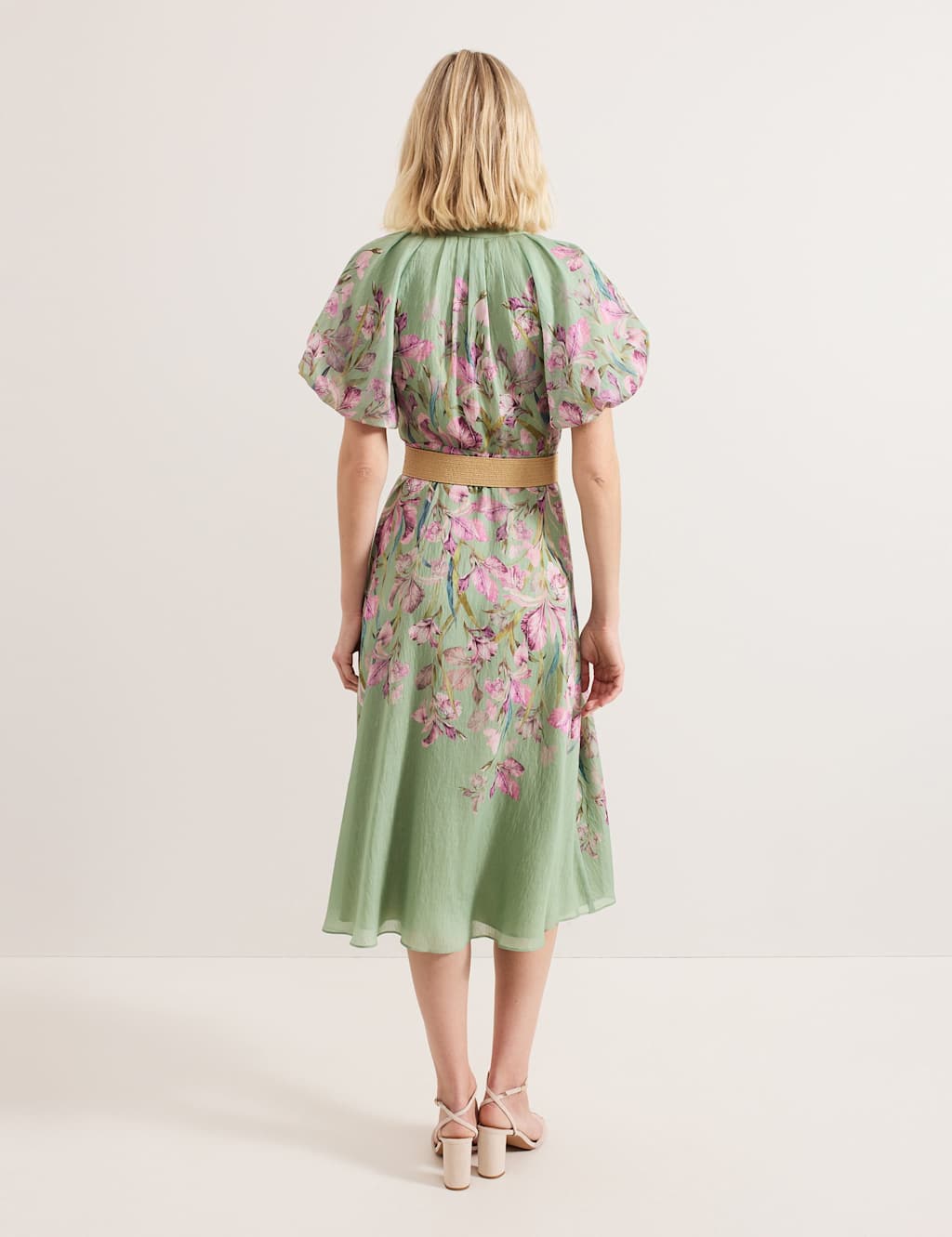 Floral V-Neck Midi Waisted Dress 4 of 6