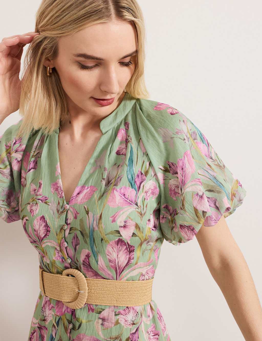 Floral V-Neck Midi Waisted Dress 5 of 6