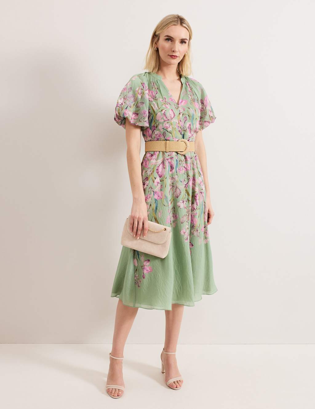 Floral V-Neck Midi Waisted Dress 6 of 6