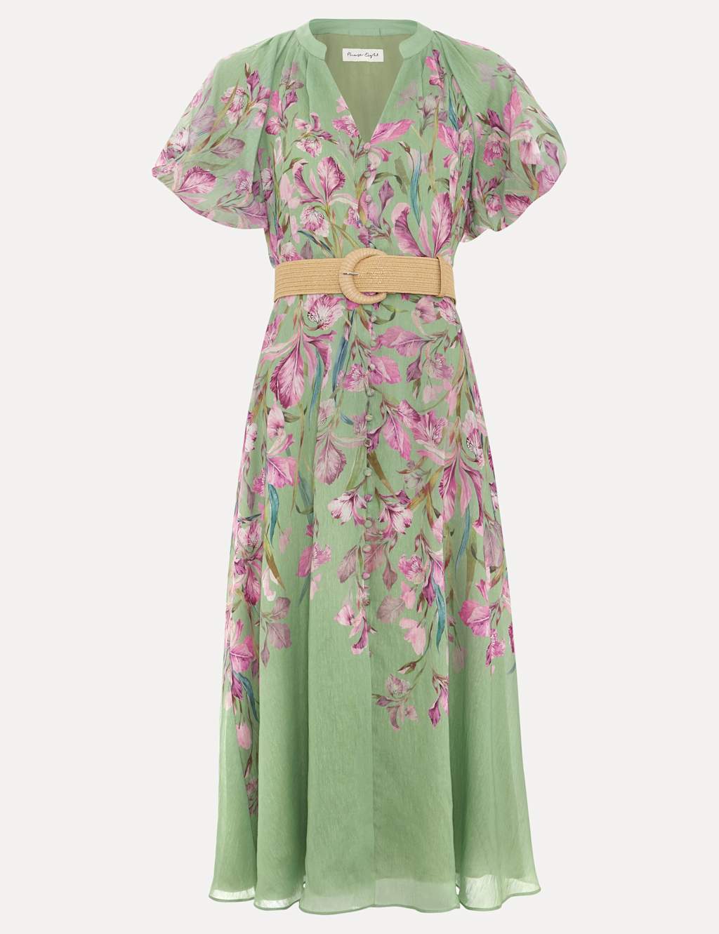 Floral V-Neck Midi Waisted Dress 2 of 6