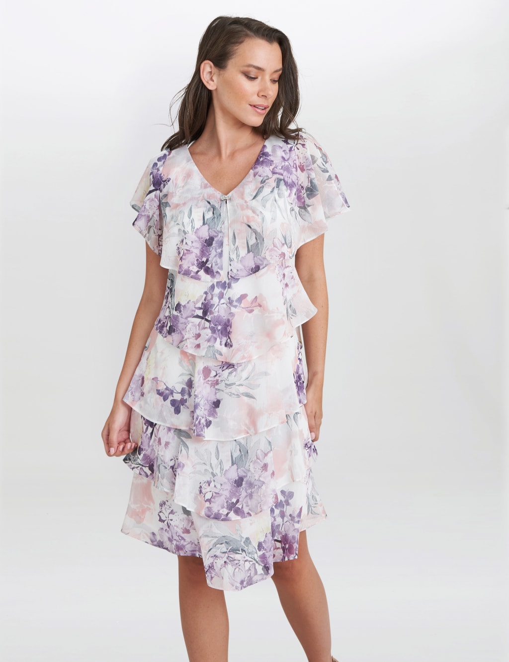 Floral V-Neck Knee Length Tiered Dress 1 of 5
