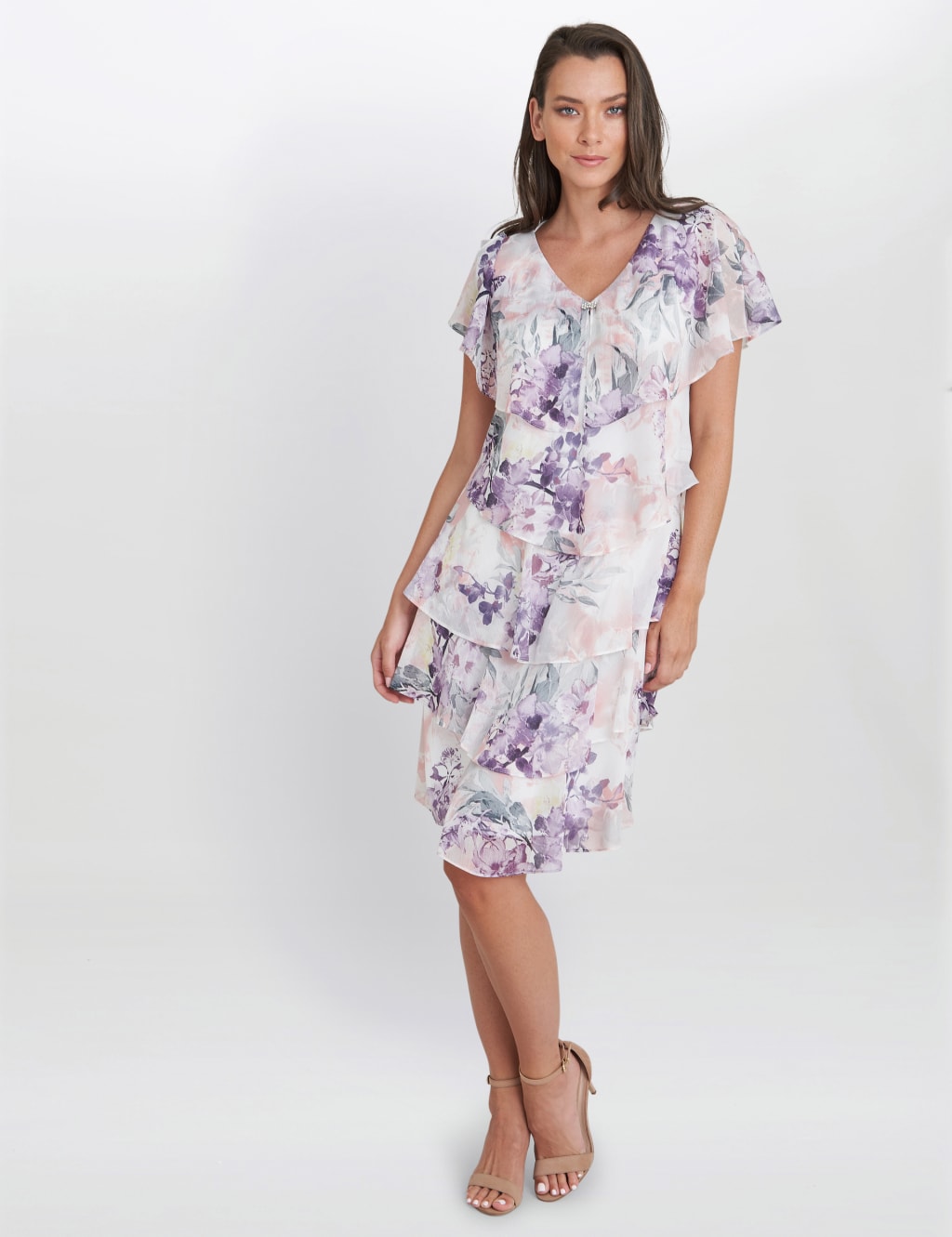 Floral V-Neck Knee Length Tiered Dress 3 of 5