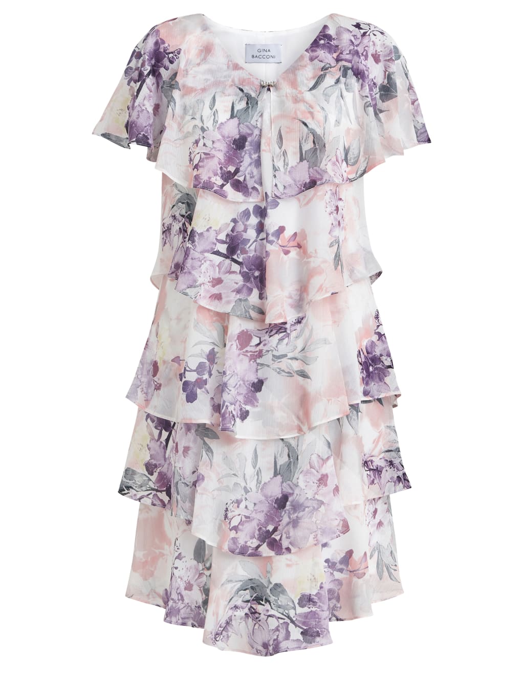 Floral V-Neck Knee Length Tiered Dress 2 of 5