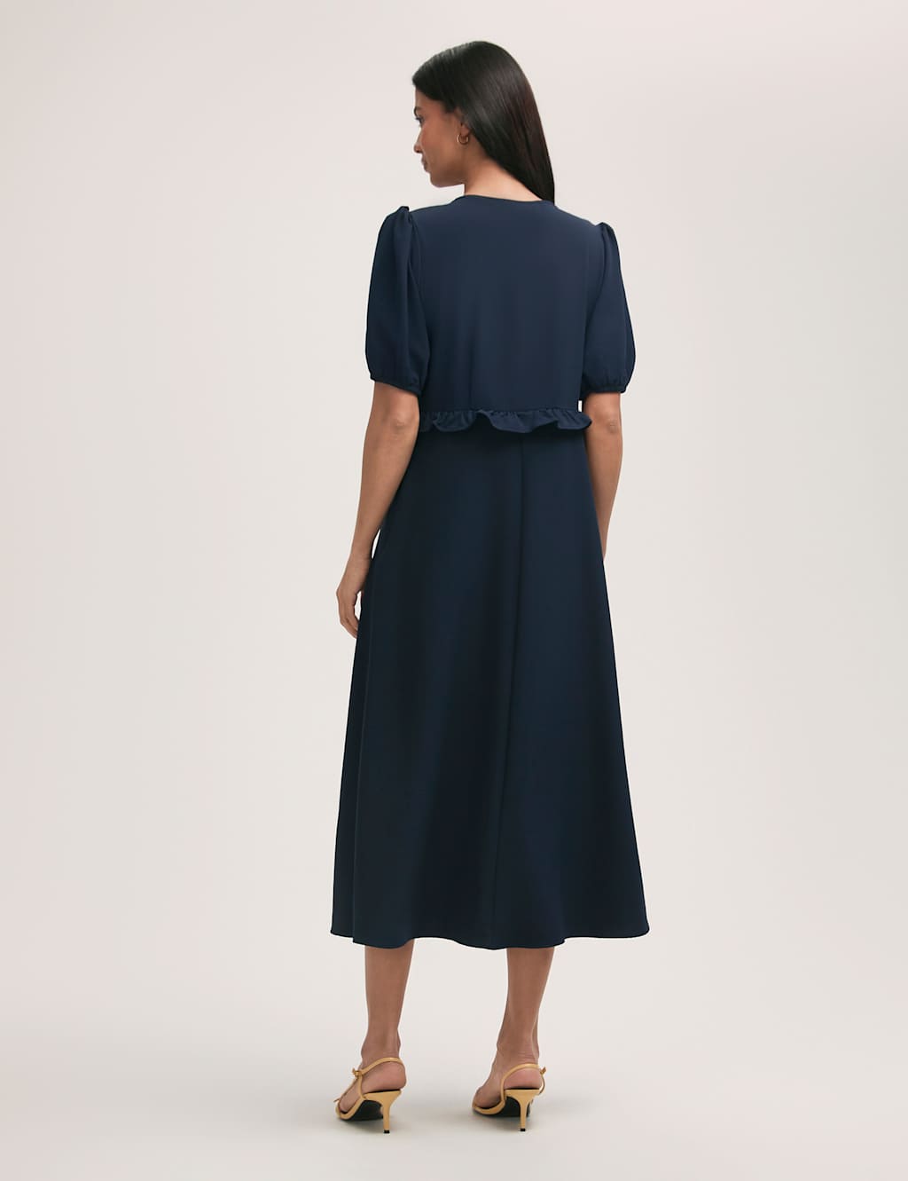 Crepe Tie Neck Frill Detail Midi Tea Dress 2 of 5