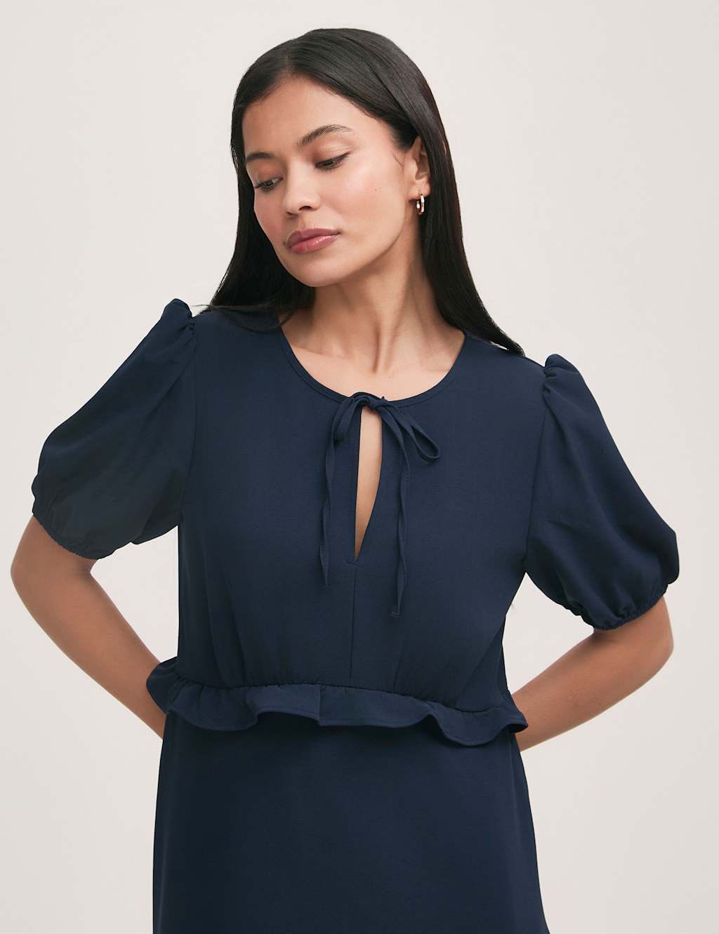 Crepe Tie Neck Frill Detail Midi Tea Dress 5 of 5