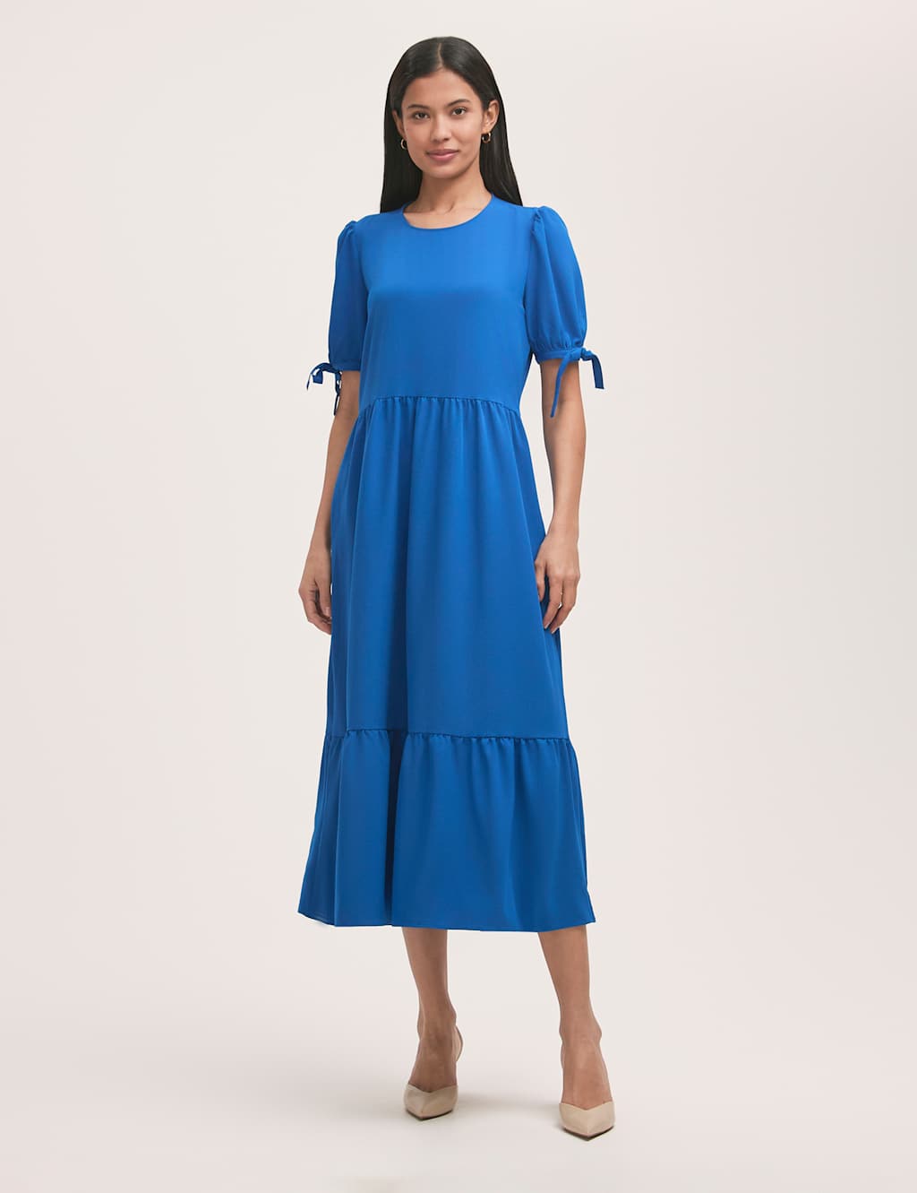 Crepe Round Neck Tie Sleeve Midi Tea Dress 1 of 4