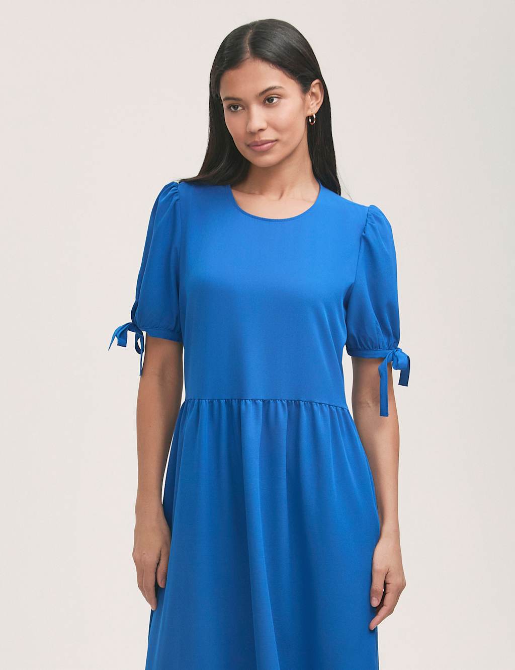 Crepe Round Neck Tie Sleeve Midi Tea Dress 3 of 4