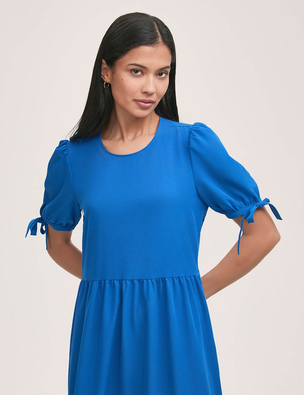 Crepe Round Neck Tie Sleeve Midi Tea Dress 4 of 4