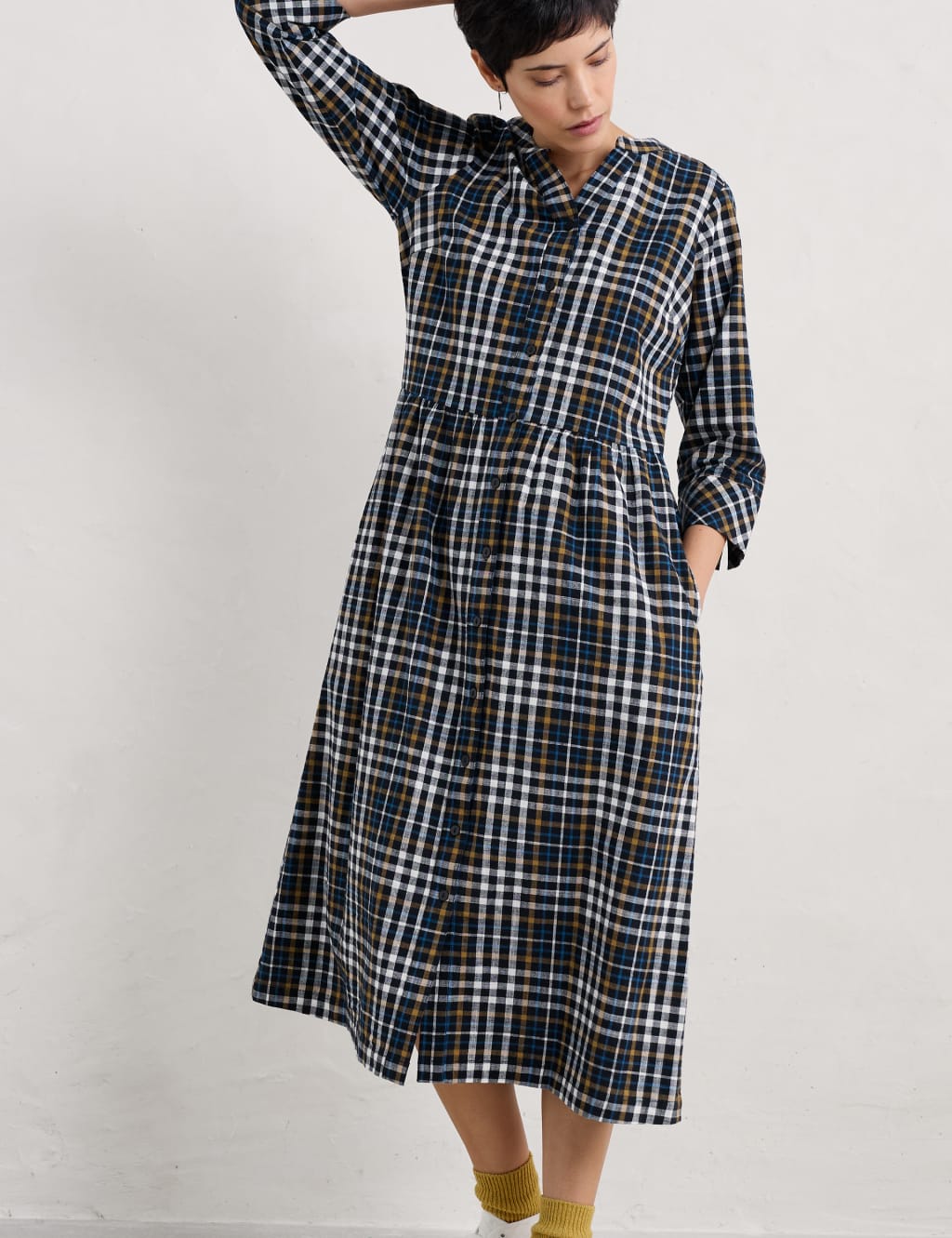 Checked midi dress shop