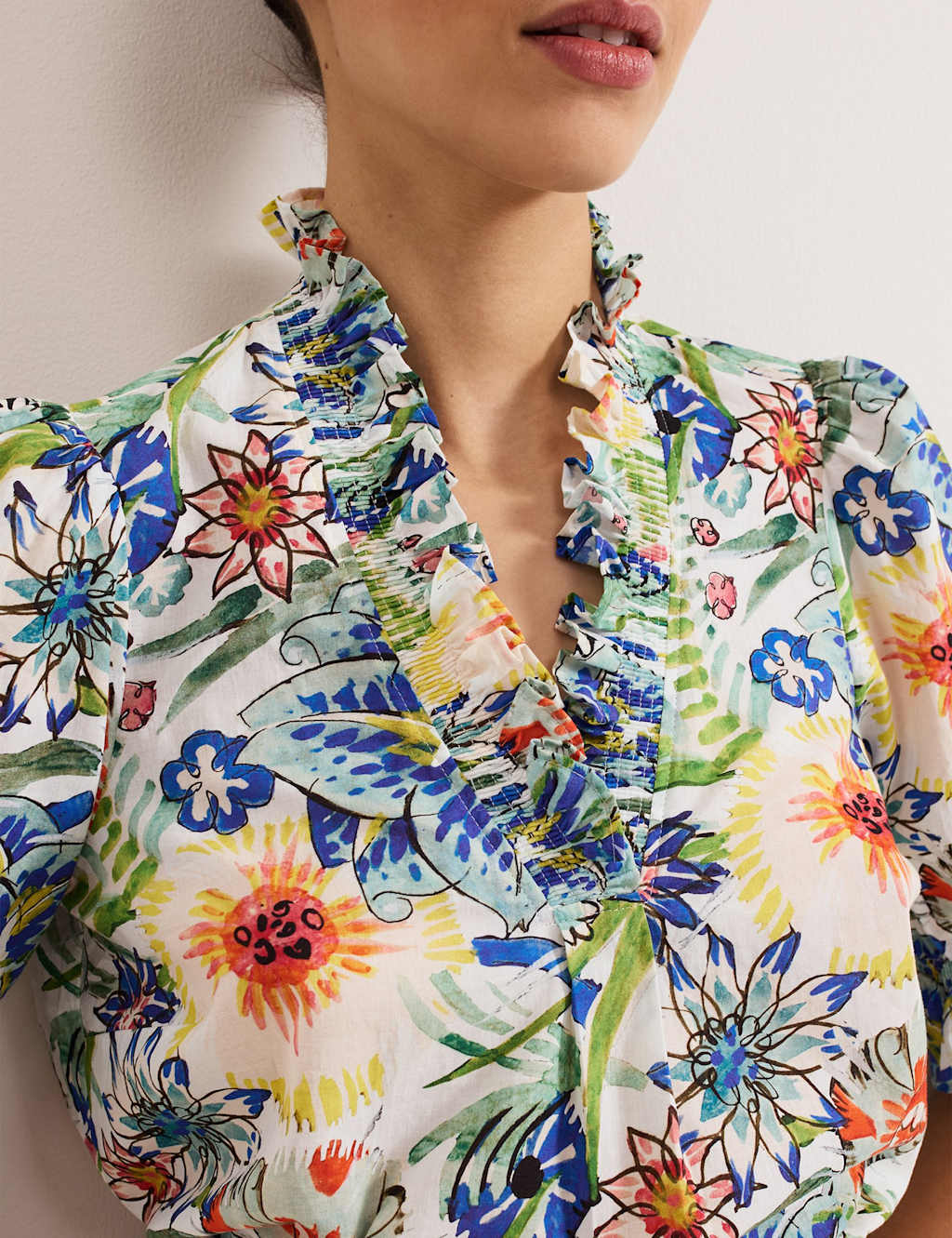 Pure Cotton Floral V-Neck Blouse 3 of 5