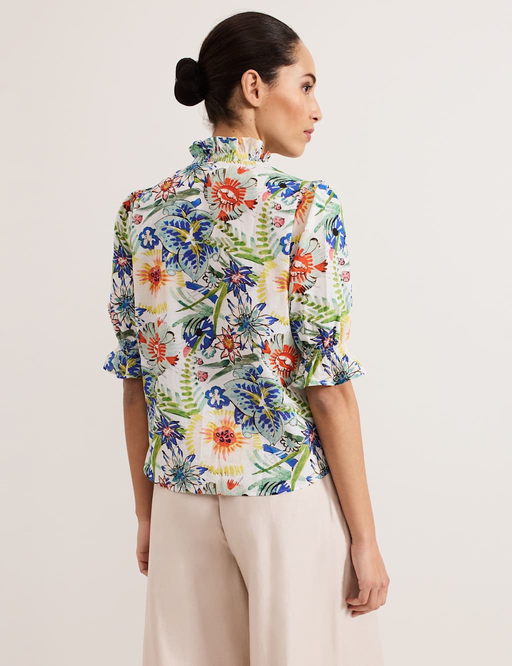 Pure Cotton Floral V-Neck Blouse 4 of 5