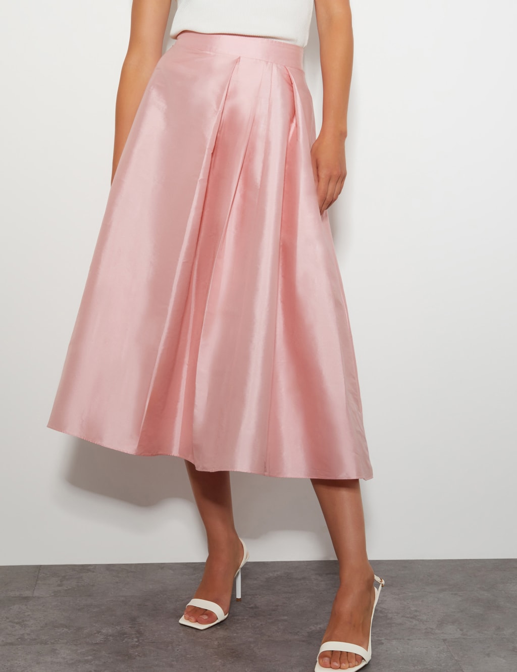 Shimmer Pleated Midi A Line Skirt