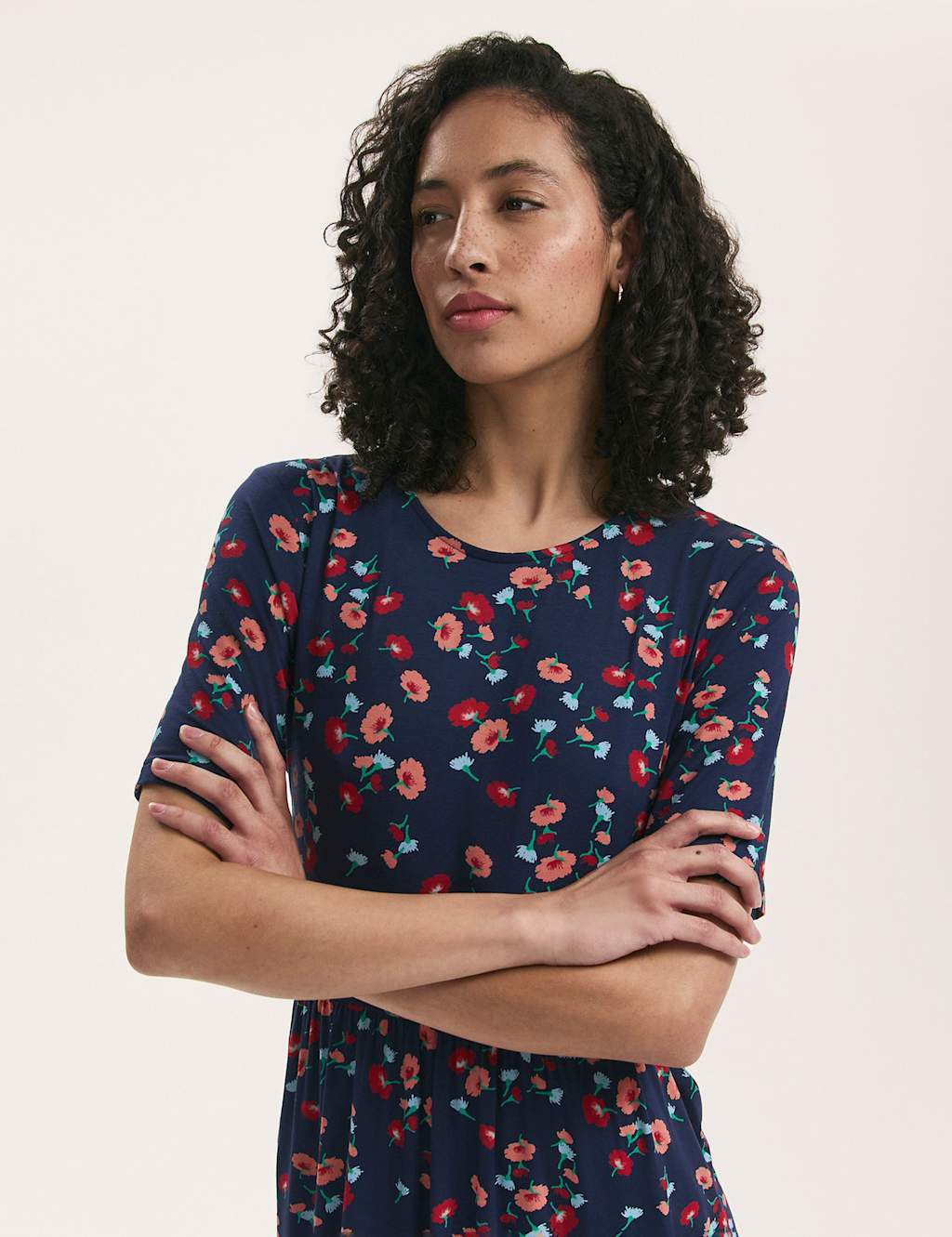 Jersey Floral Midi Waisted T-Shirt Dress 4 of 4