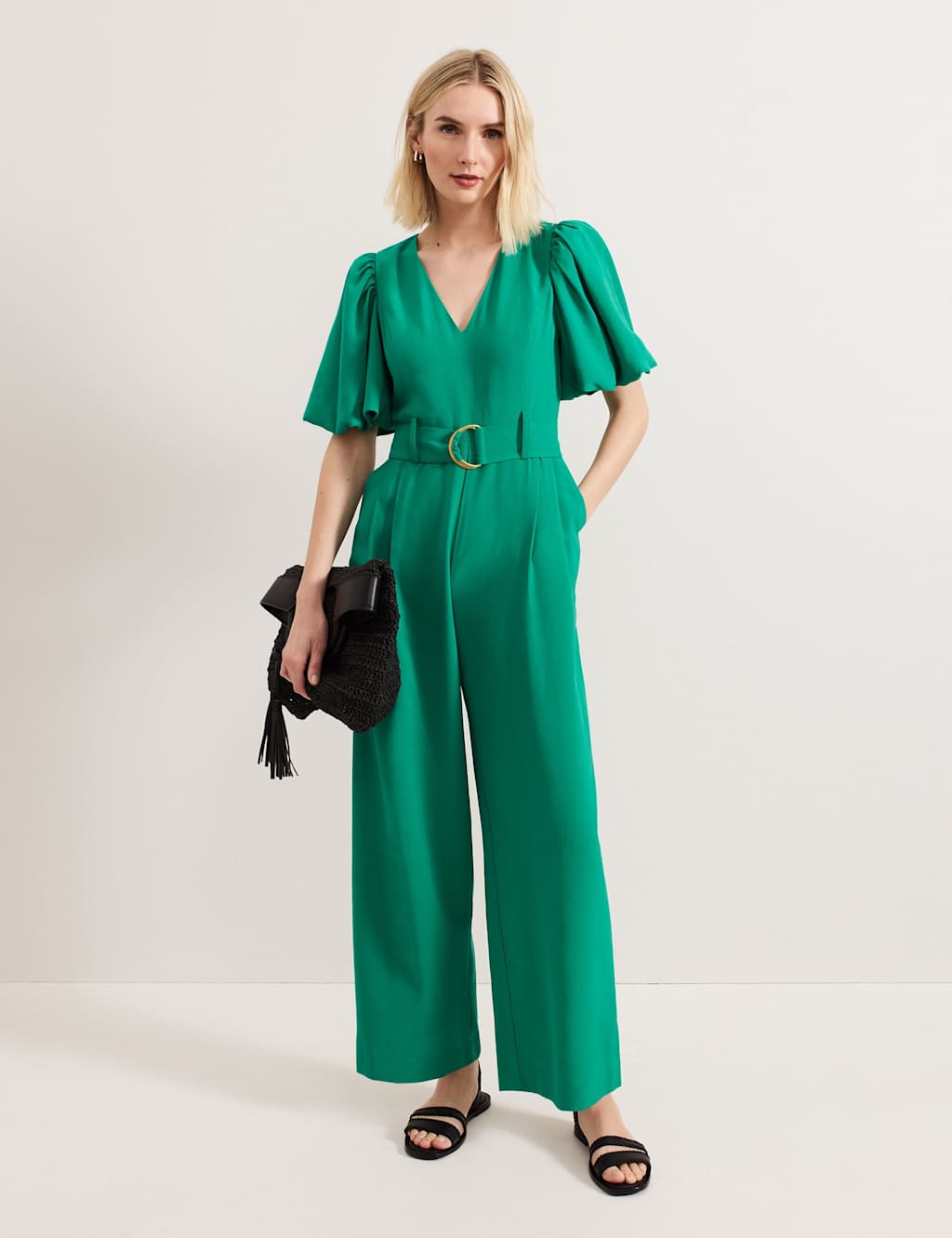 Belted Short Sleeve Wide Leg Jumpsuit 3 of 7