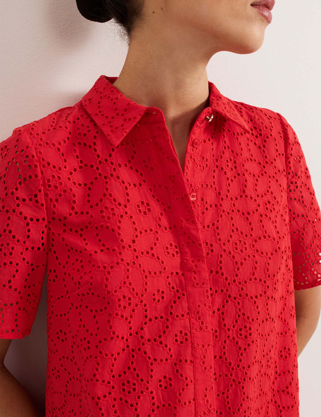 Pure Cotton Floral Broderie Mini Shirt Dress 3 of 6