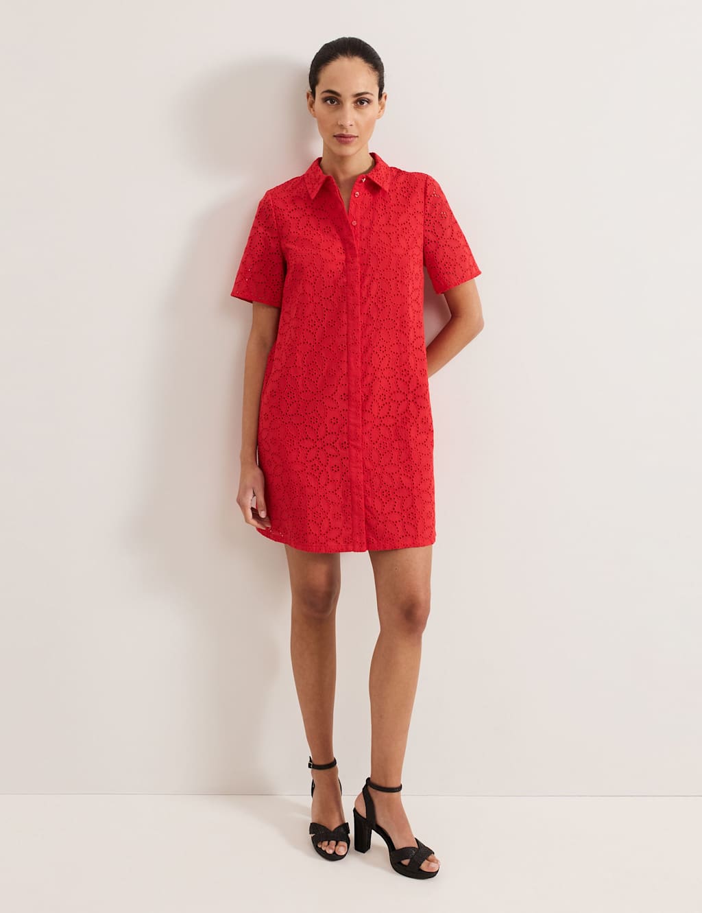 Pure Cotton Floral Broderie Mini Shirt Dress 5 of 6