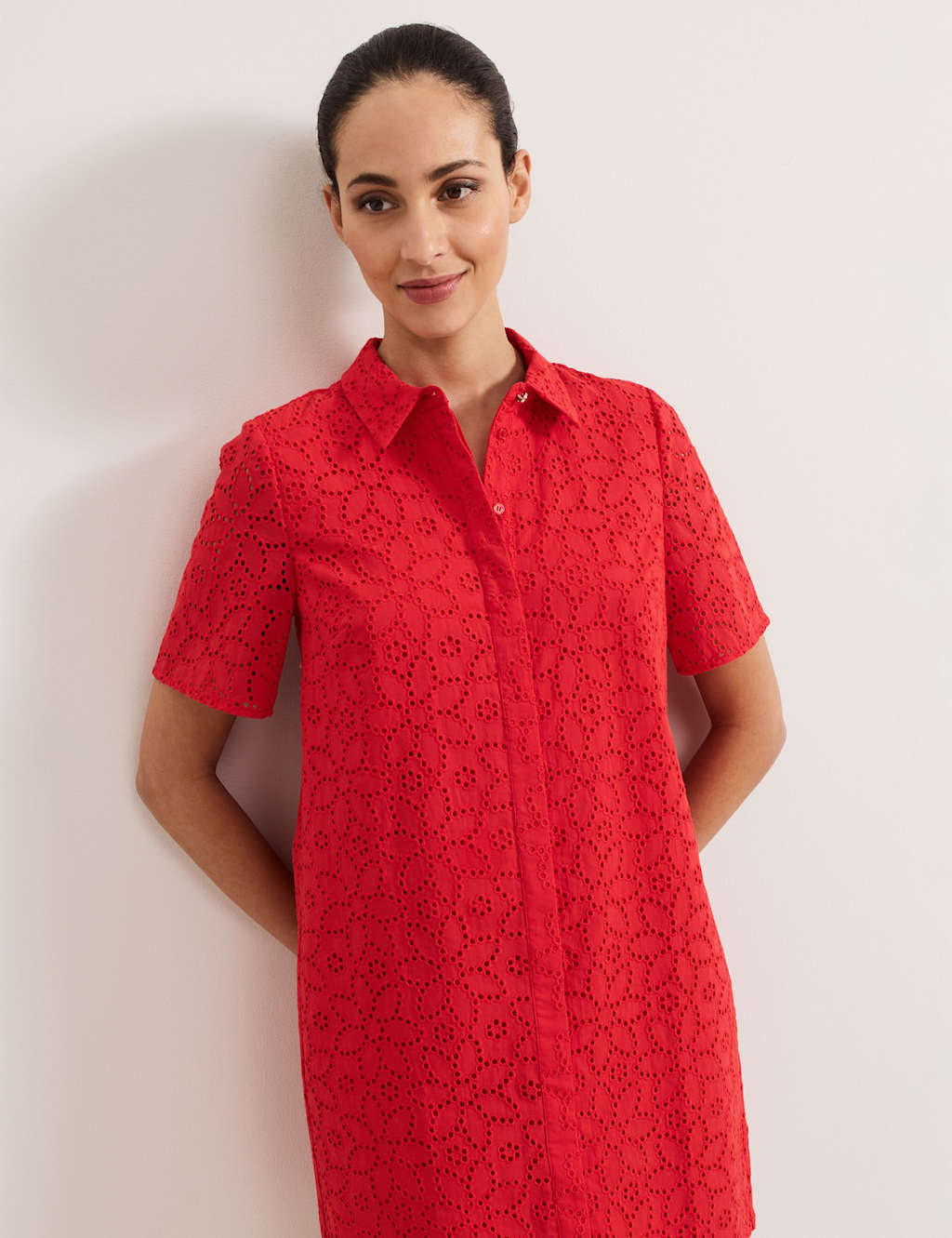 Pure Cotton Floral Broderie Mini Shirt Dress 6 of 6