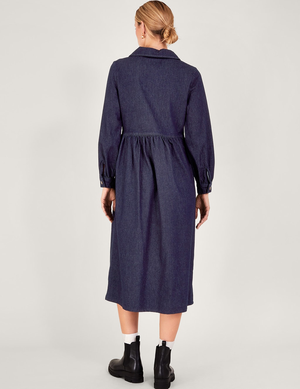 Denim Collared Midi Shirt Dress 3 of 5