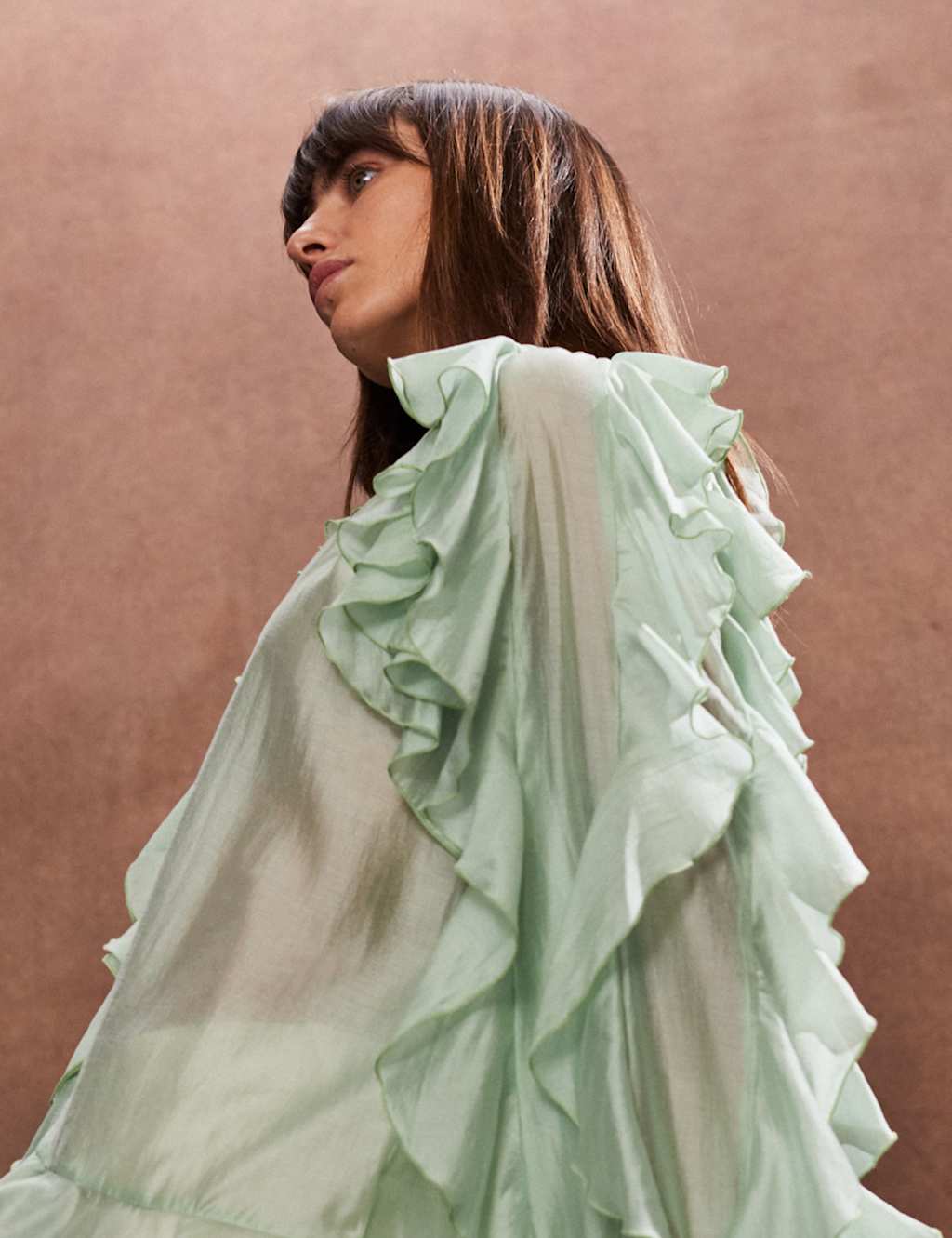 Lyocell Rich Tie Neck Ruffle Sleeve Blouse 4 of 5