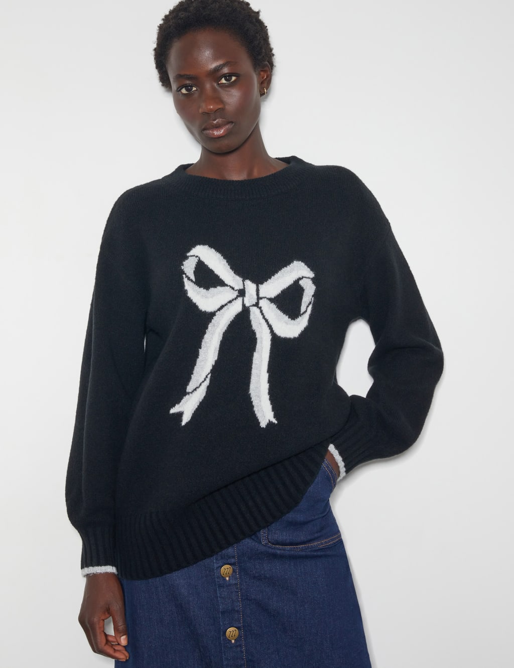 Bow Crew Neck Jumper with Wool
