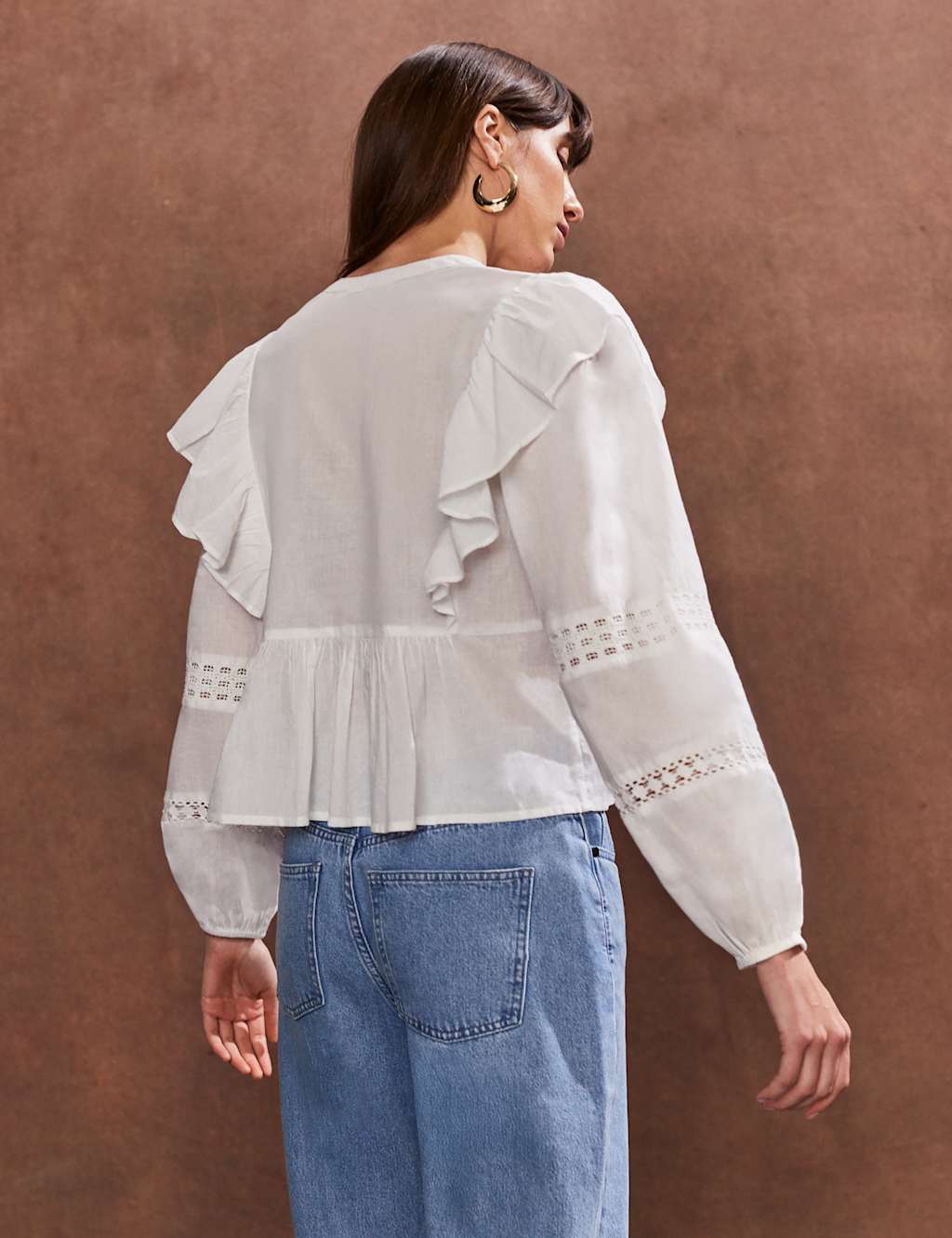 Pure Cotton V-Neck Broderie Ruffle Blouse 3 of 4