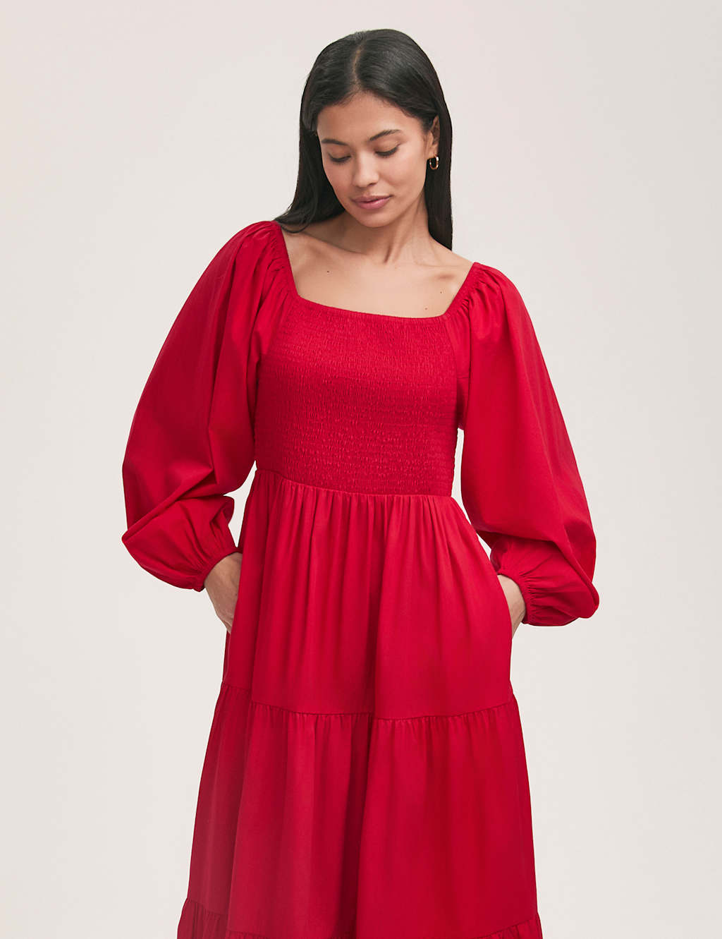 Pure Cotton Square Neck Midi Tiered Dress 3 of 4