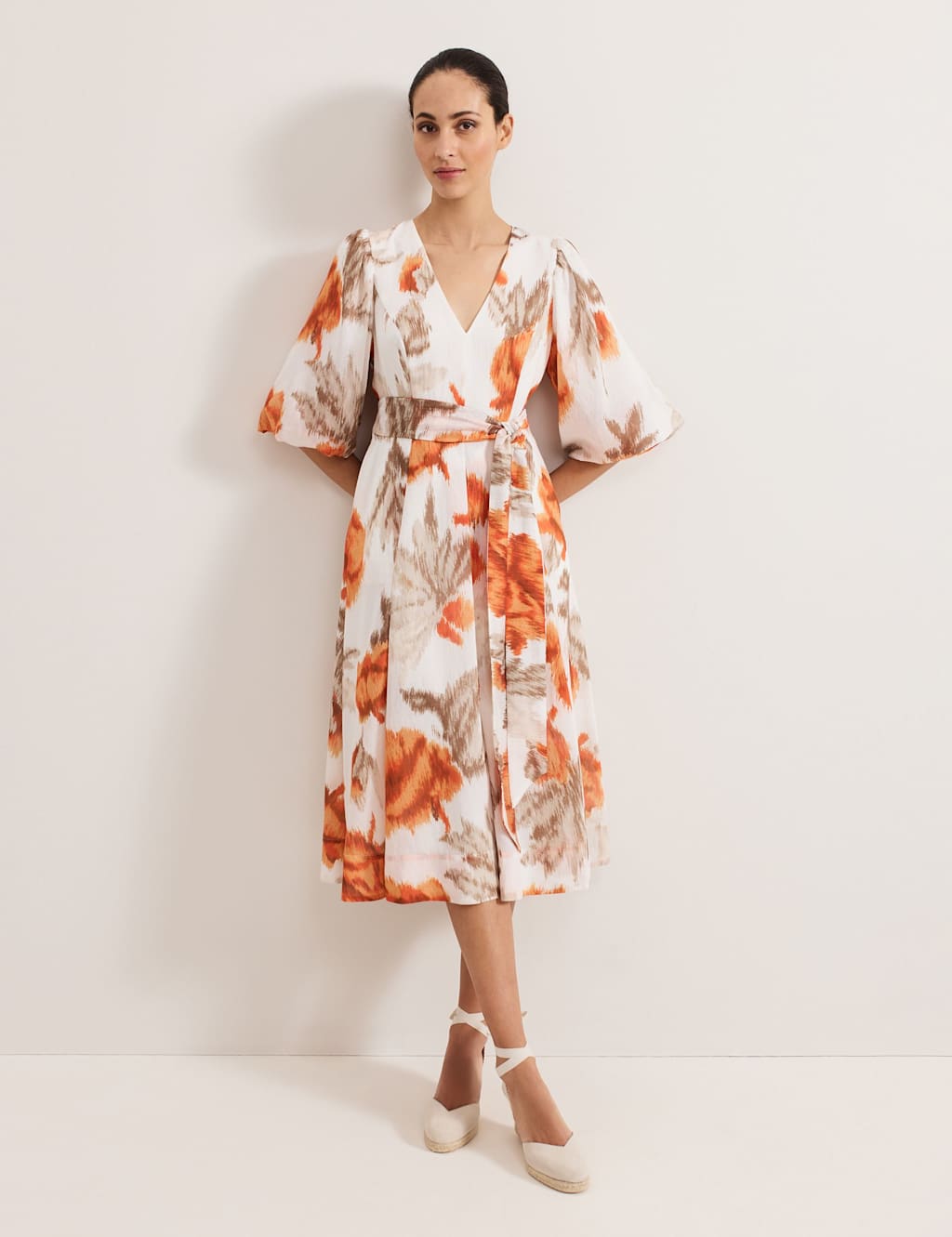 Floral Tie Front Midi Skater Dress 3 of 6