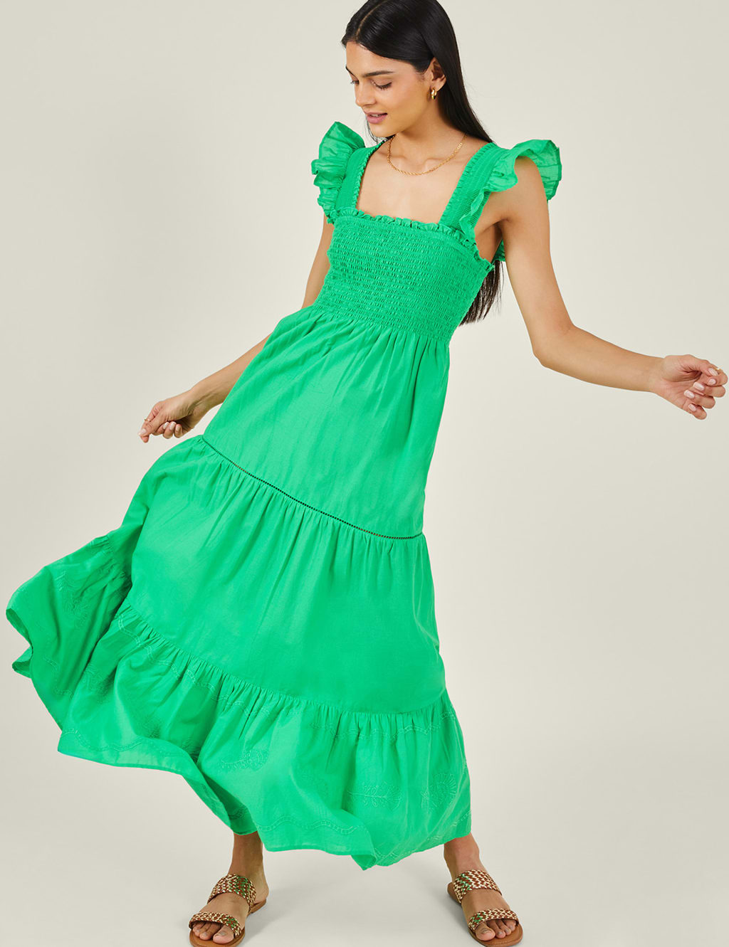 Pure Cotton Embroidered Square Neck Dress