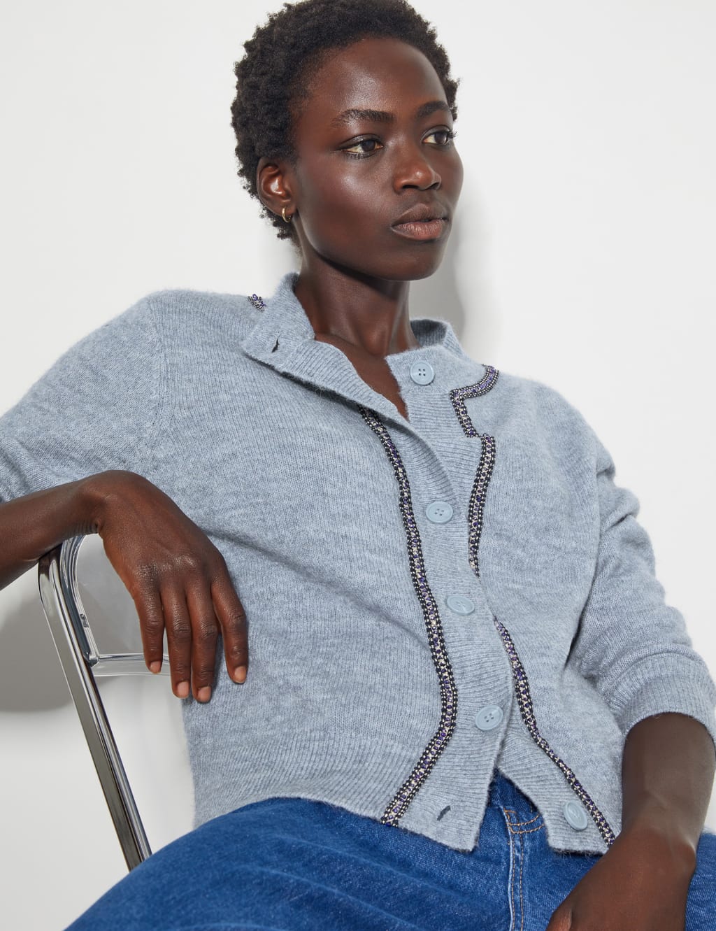 Crew Neck Button Front Relaxed Cardigan 4 of 4