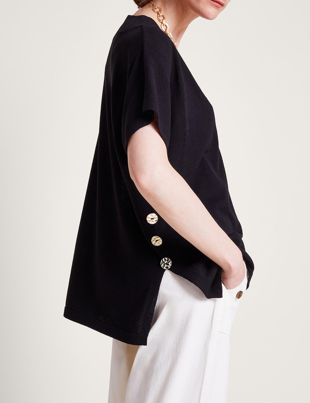Button Detail V-Neck Top