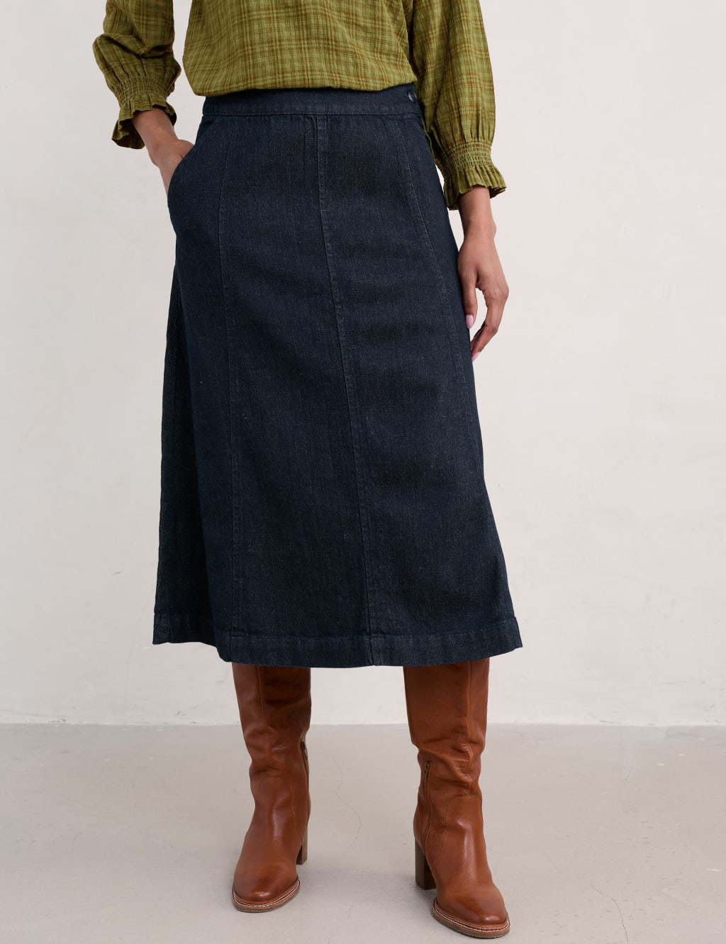 Cotton Rich Denim Midi A-Line Skirt 3 of 5