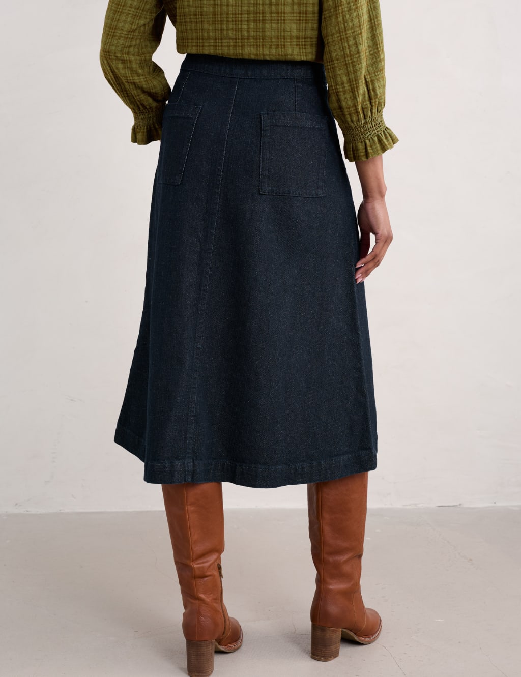 Cotton Rich Denim Midi A-Line Skirt 4 of 5