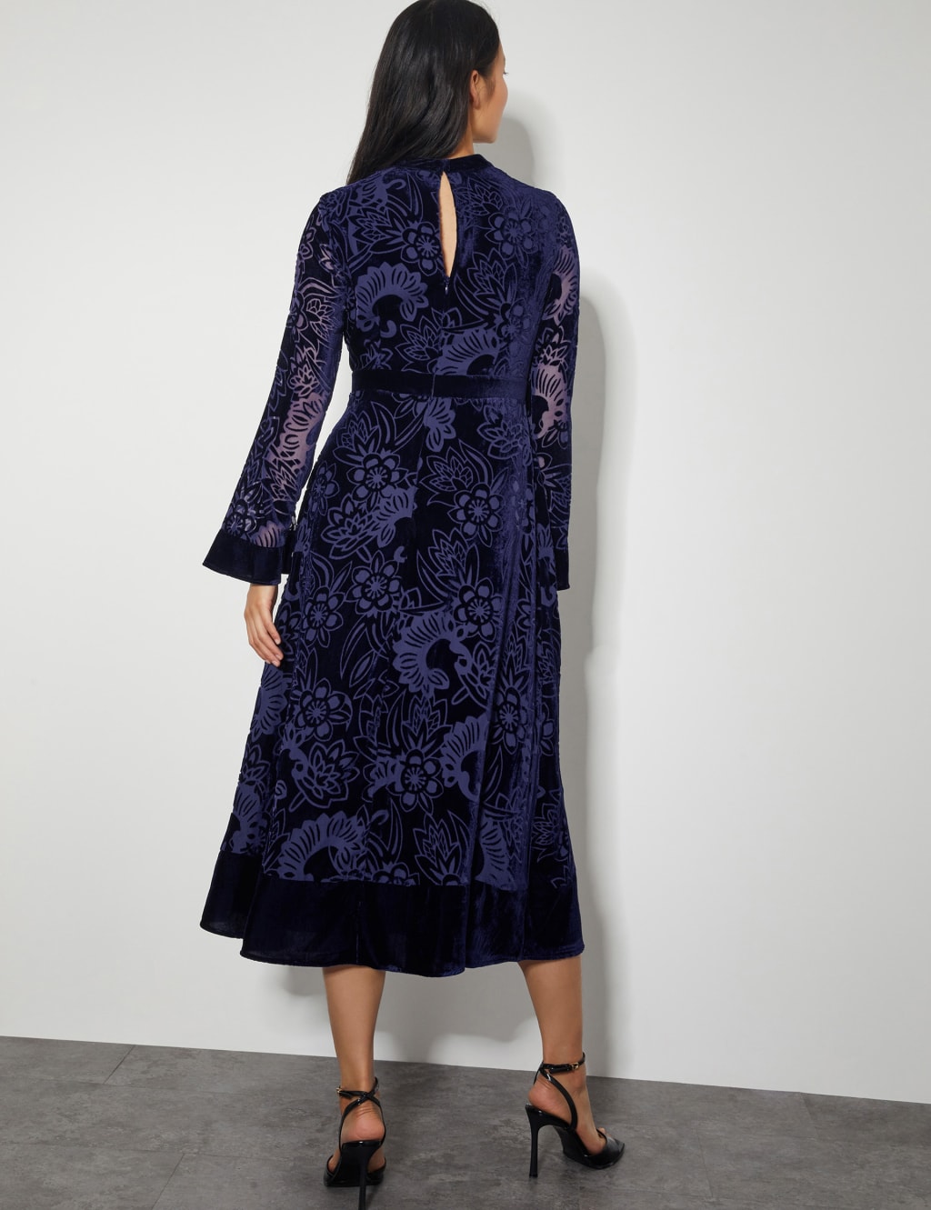 Velvet Printed Midi Waisted Dress 2 of 4