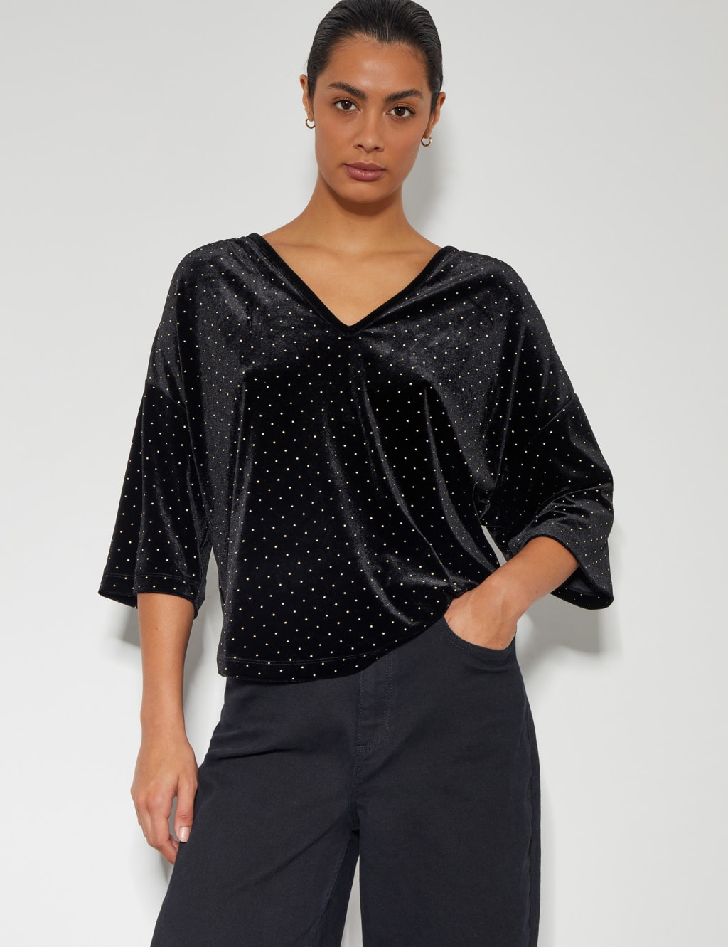 Velvet Pindot V-Neck Top 1 of 5