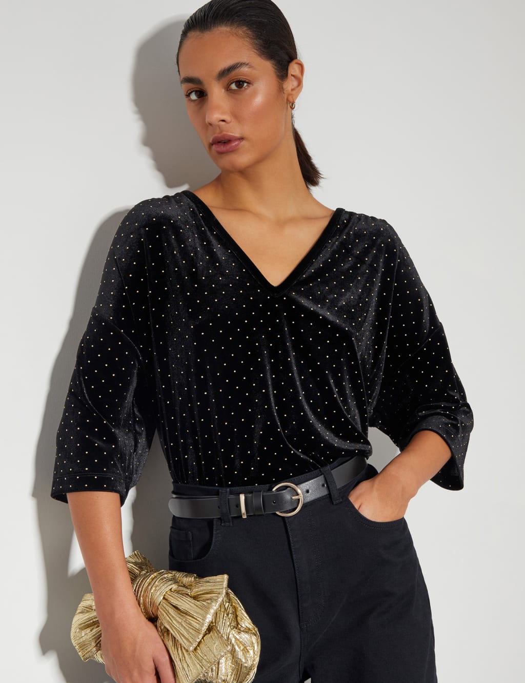 Velvet Pindot V-Neck Top 4 of 5