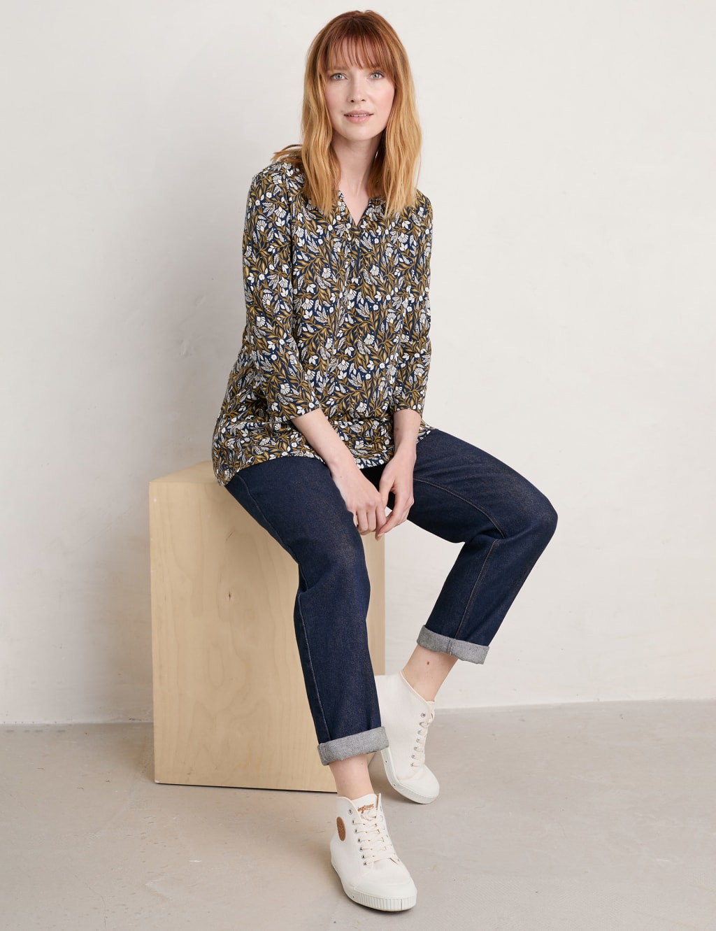 Cotton Rich Floral Notch Neck Top 1 of 5